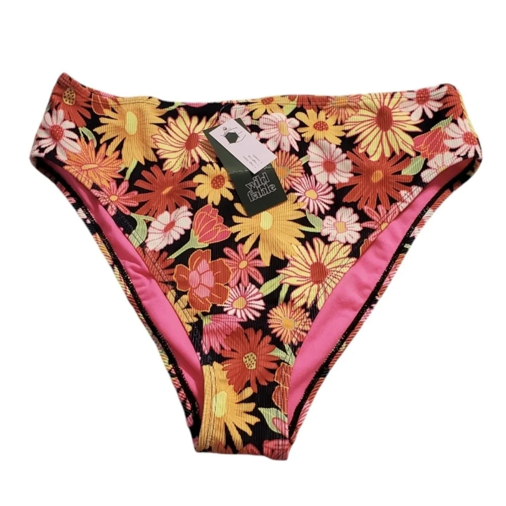 NWT Wild Fable Women's High Waisted Floral Bikini Swim Bottom L (12-14)